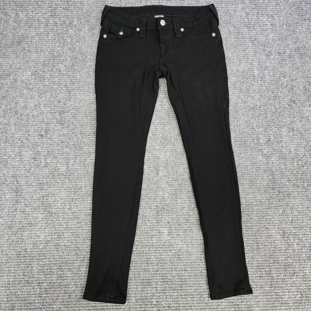 True Religion Misty Pave Womens 26 Black Ponte Skinny Jeans Rhinestone Flap